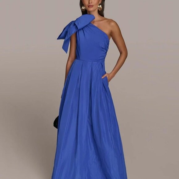 Donna Karan New York Womens One-Shoulder Evening Gown Size 12 Cobalt Blue - Picture 1 of 6